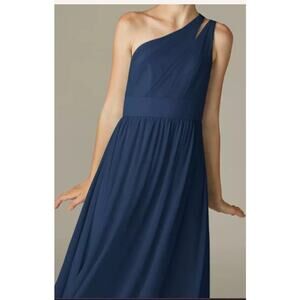 AW BRIDAL 8Y navy blue chiffon Katafront girl's bridesmaid maxi dress NEW B58